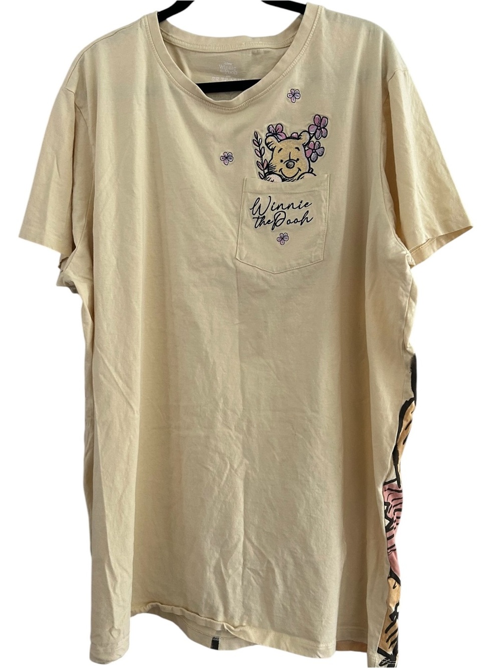 Disney Winnie the Pooh Cream Pocket Tee with Purple Floral Accent